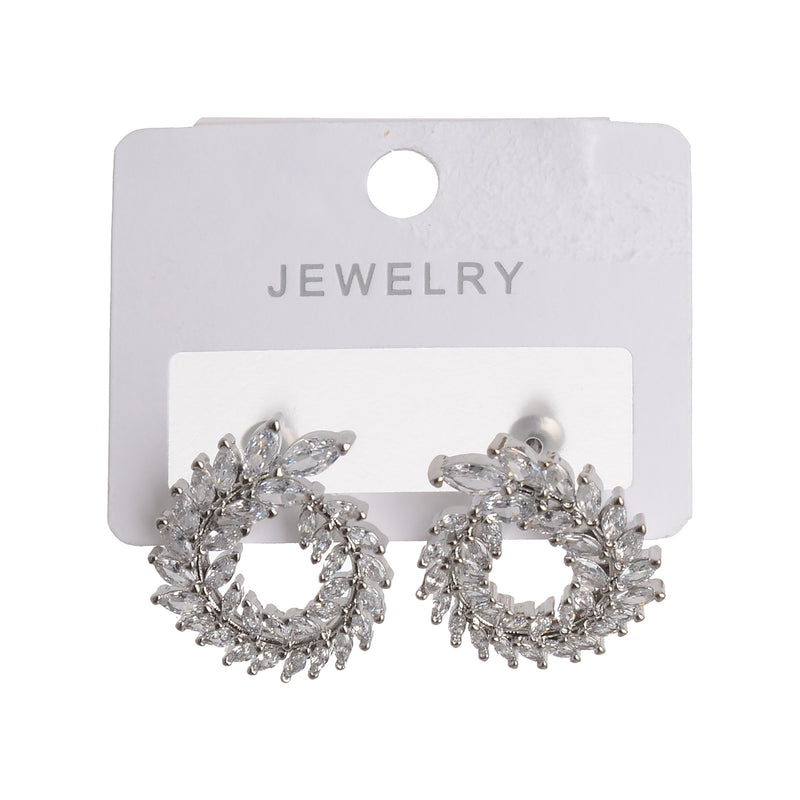 Round spike-shaped earring studded with silver-colored zirconium lobes 