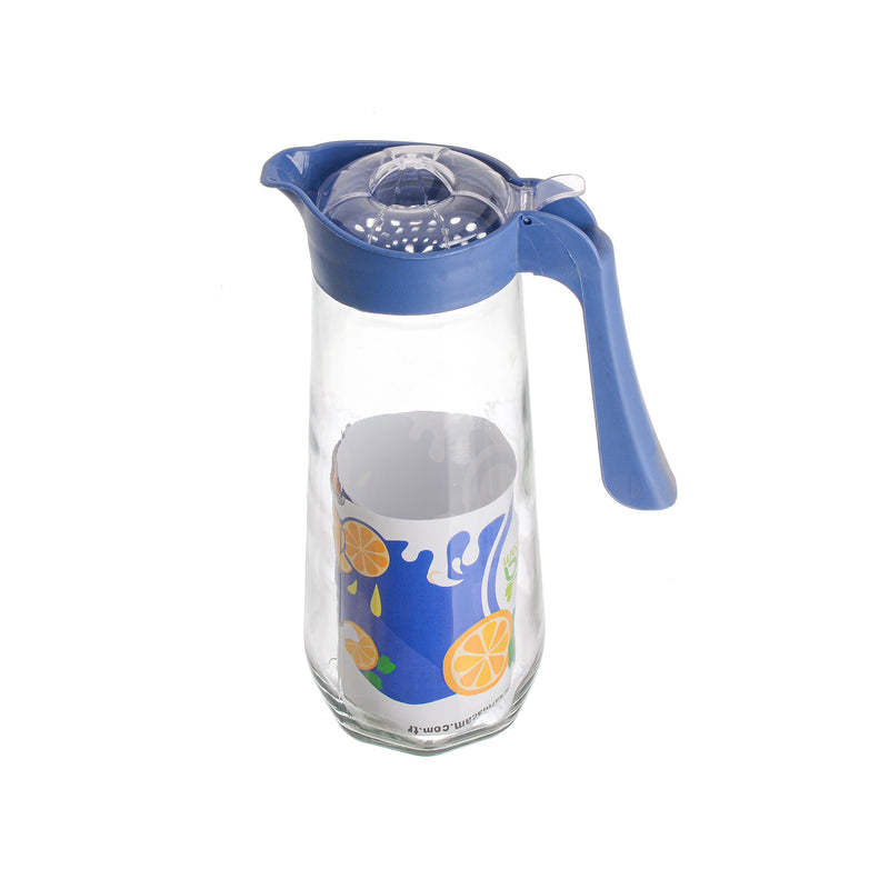 A glass jug of drinking water and juices with a rose-shaped lid, capacity of 1600 ml