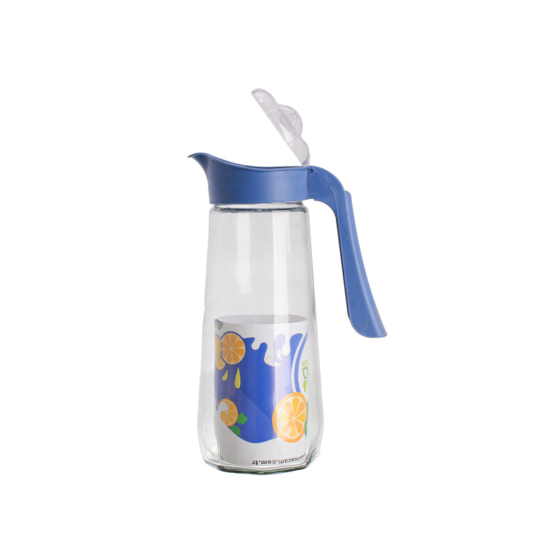 A glass jug of drinking water and juices with a rose-shaped lid, capacity of 1600 ml