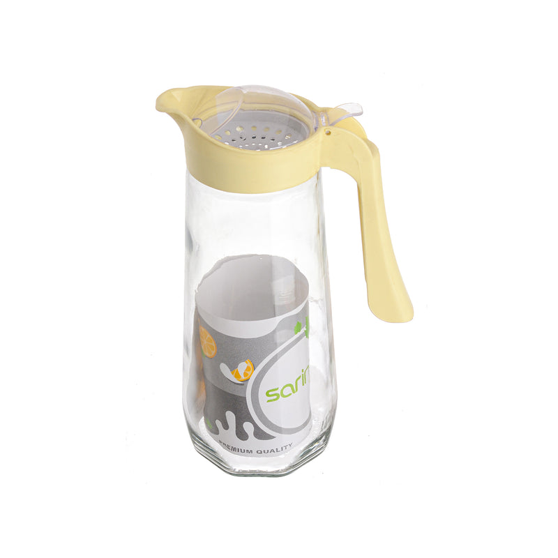 A glass jug of drinking water and juices with a rose-shaped lid, capacity of 1600 ml
