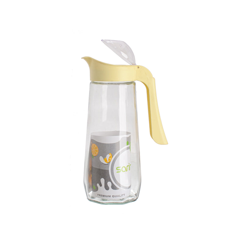 A glass jug of drinking water and juices with a rose-shaped lid, capacity of 1600 ml