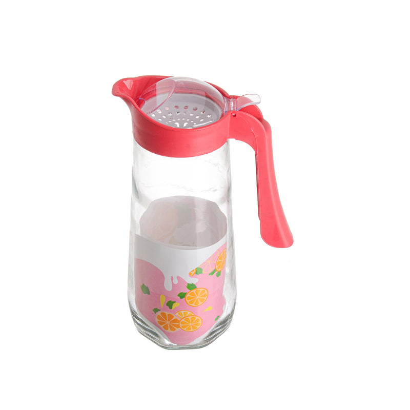 A glass jug of drinking water and juices with a rose-shaped lid, capacity of 1600 ml
