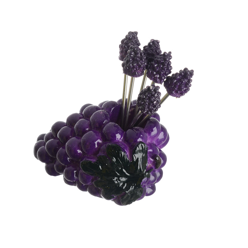 Grape-shaped fruit forks set, 7 pieces, purple