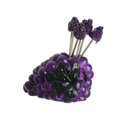 Grape-shaped fruit forks set, 7 pieces, purple