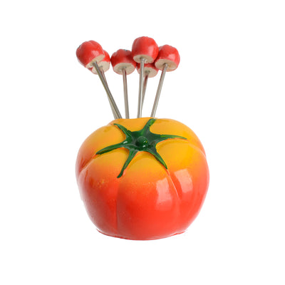 Tomato-shaped fruit forks set, 7 pieces, red*yellow