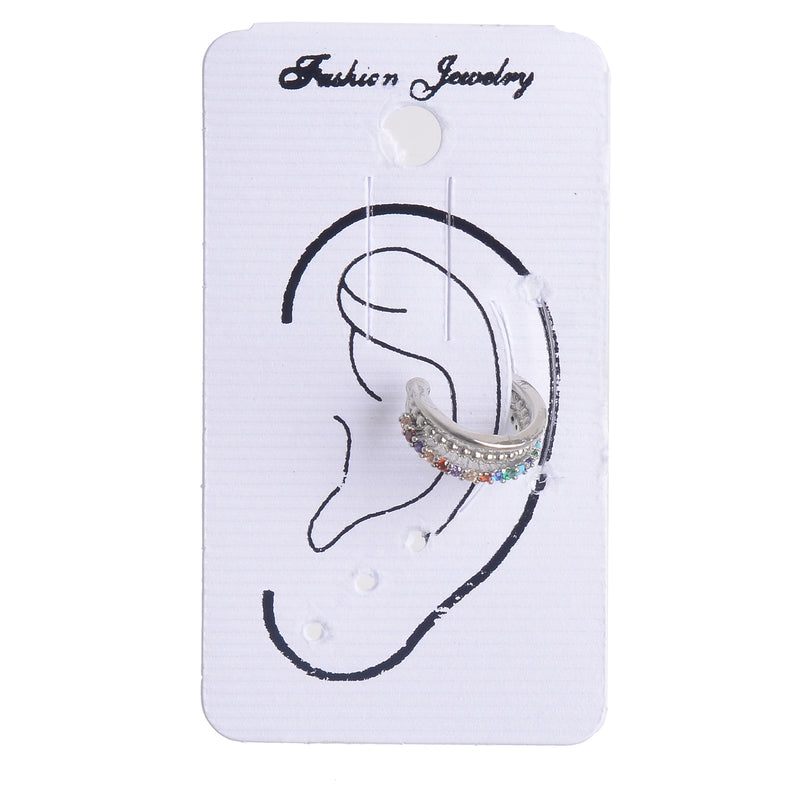 Earring without piercing with a clip on the cartilage, three lines with silver colored lobes