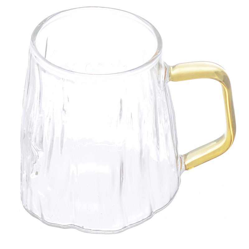 Clear ribbed glass cup with honey handle 400ml transparent color