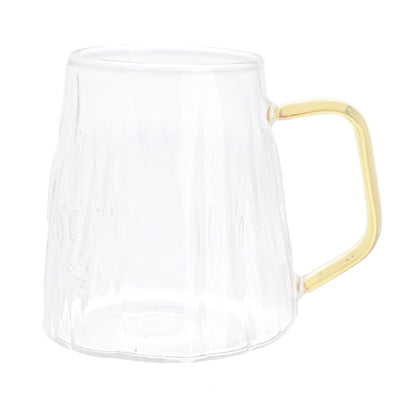 Clear ribbed glass cup with honey handle 400ml transparent color