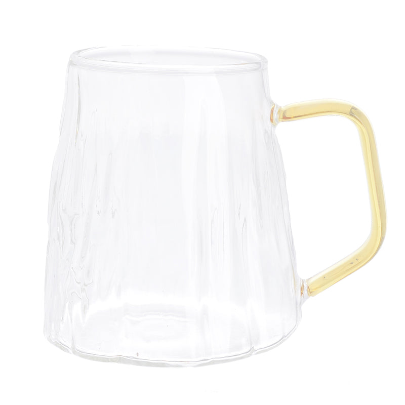 Clear ribbed glass cup with honey handle 400ml transparent color