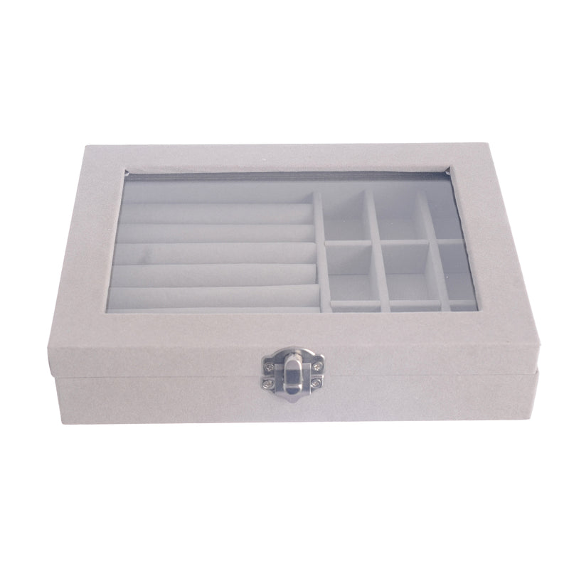 Velvet accessories and jewelry box with a transparent gray cover