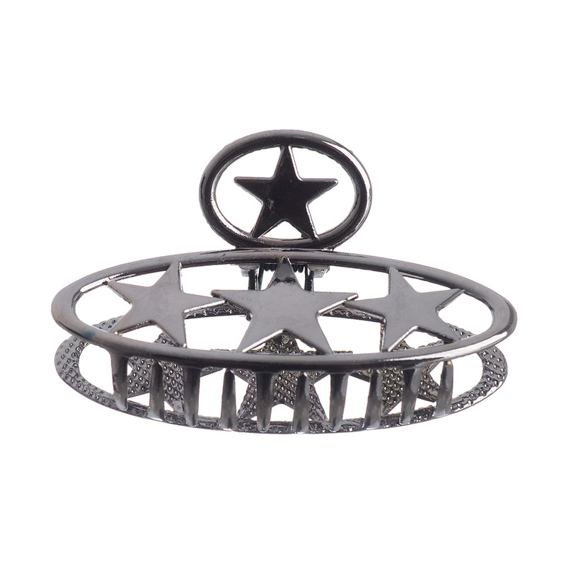 Hair clip headband, oval shape, with metal stars engraved on the inside, gray colour