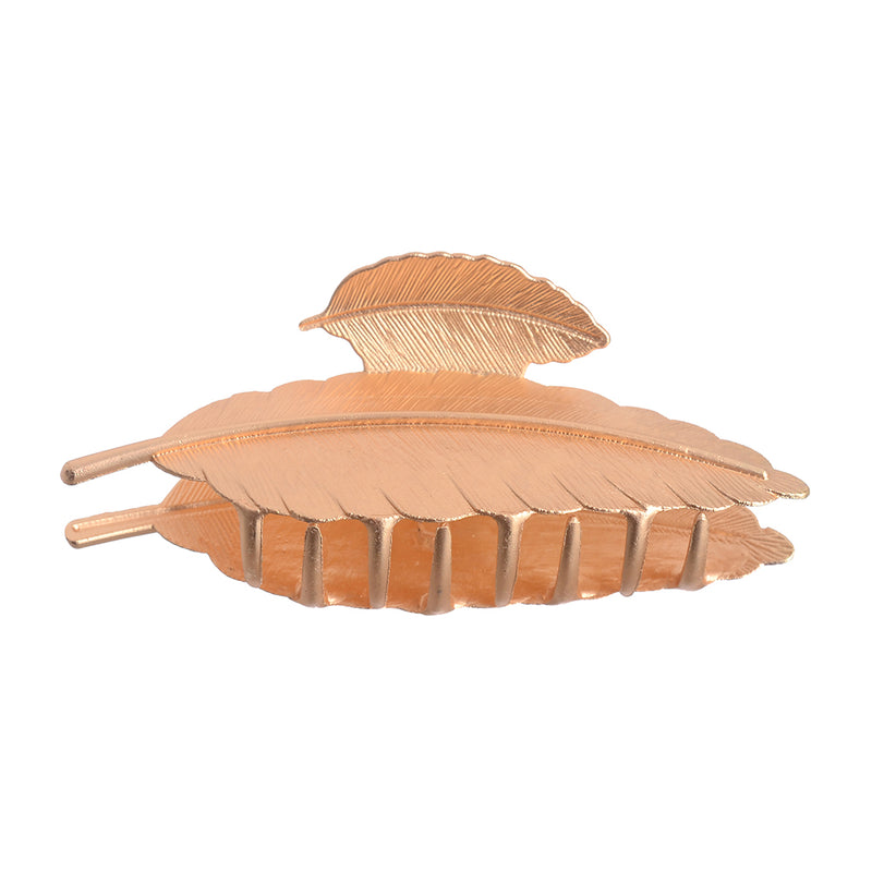 Leaf-shaped metal hair clip, golden color