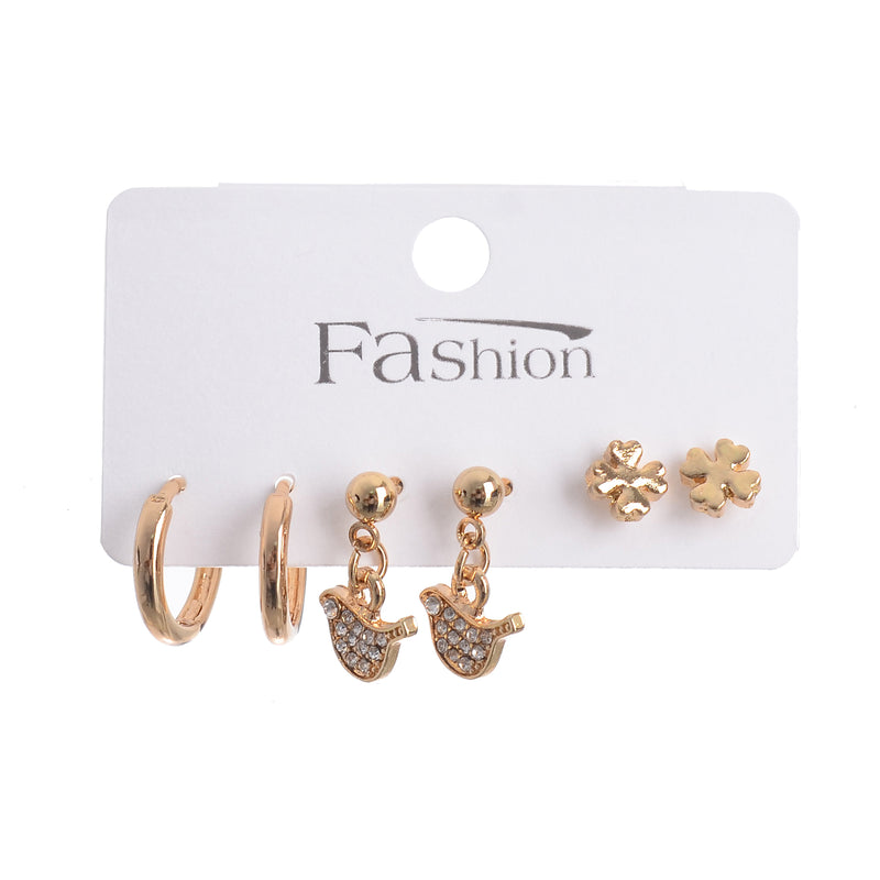 A set of 3 pairs of earrings with a modern shape