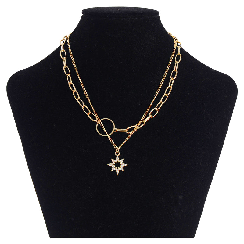 A two-layer chain intertwined in a star shape with a gold chain