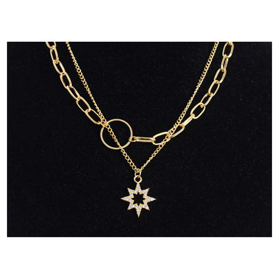 A two-layer chain intertwined in a star shape with a gold chain