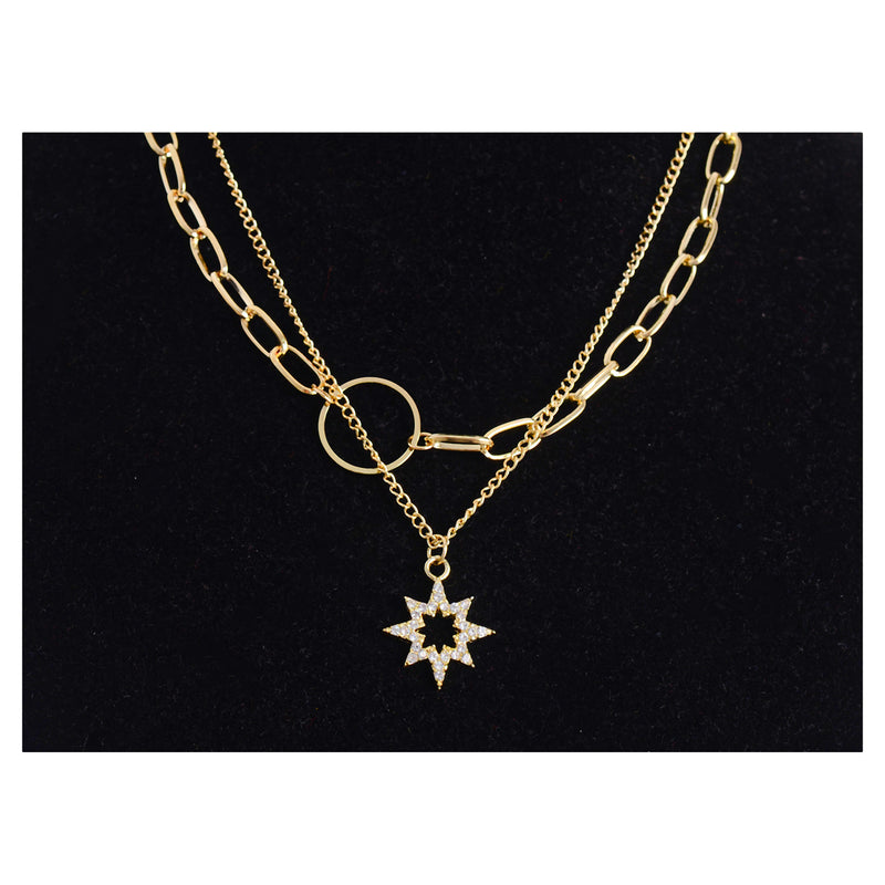 A two-layer chain intertwined in a star shape with a gold chain