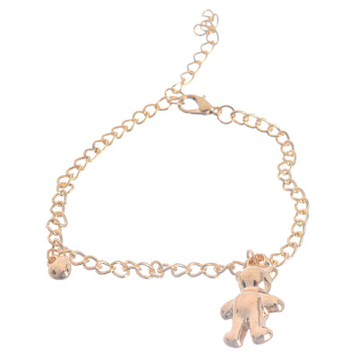 Hand chain, 3 separate layers, teddy bear chain with a small heart, golden colour