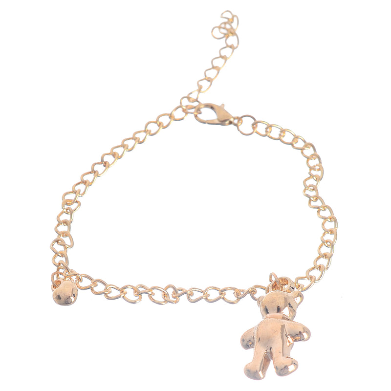 Hand chain, 3 separate layers, teddy bear chain with a small heart, golden colour