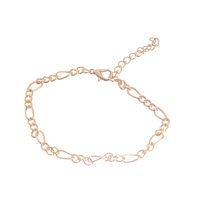 A hand chain with 3 separate layers, an oval ring-shaped chain with a white gold bead