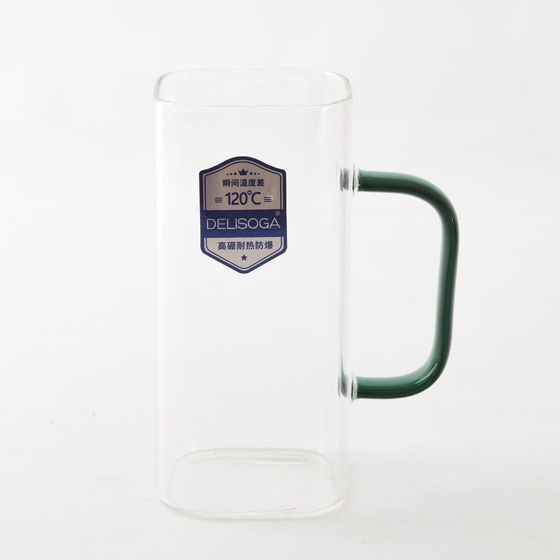 مجموعة أكواب زجاجية بمقبض ملون 4 قطع لون شفاف