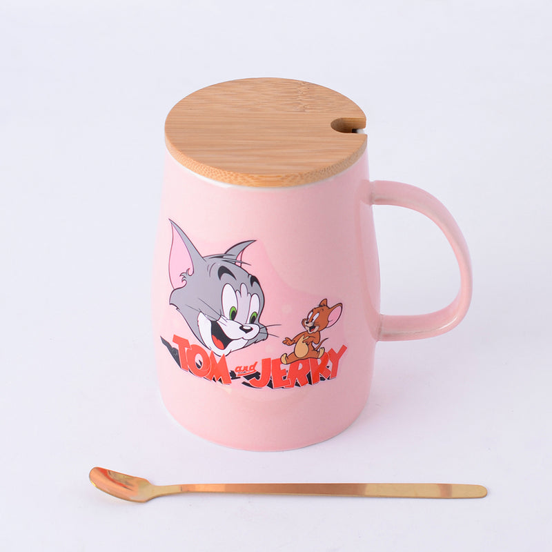 مج قهوة من البورسلين شكل Tom and Jerry لون بينك