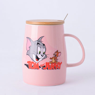 مج قهوة من البورسلين شكل Tom and Jerry لون بينك