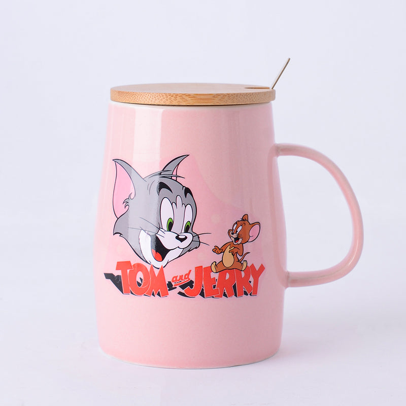 مج قهوة من البورسلين شكل Tom and Jerry لون بينك