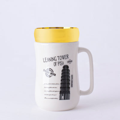 مج سيراميك حراري بمرأة ( Leaning tower of plsa ) لون أوف وايت