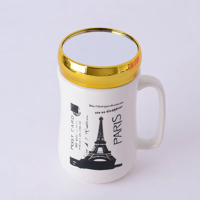مج سيراميك حراري بمرأة ( Paris ) لون أوف وايت