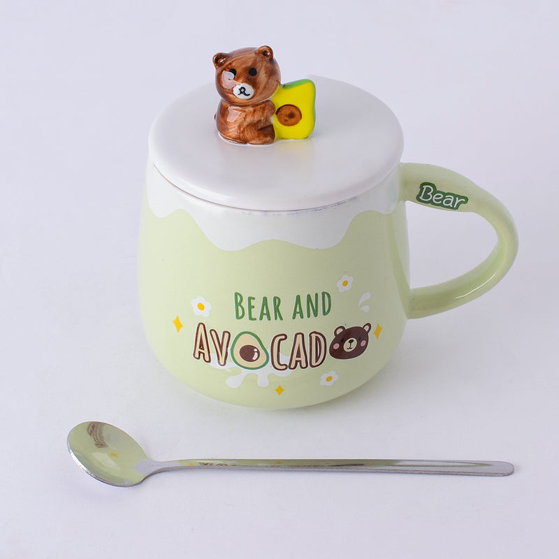 مج سيراميك حراري شكل (Bear and Avocado ) لون أخضر