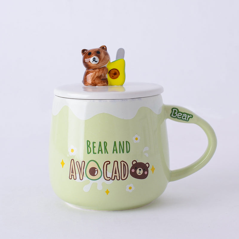مج سيراميك حراري شكل (Bear and Avocado ) لون أخضر