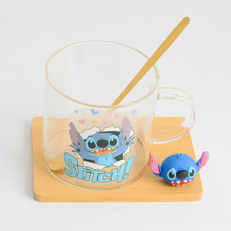 مج زجاج بالقاعدة شكل " Stitch "  شفاف