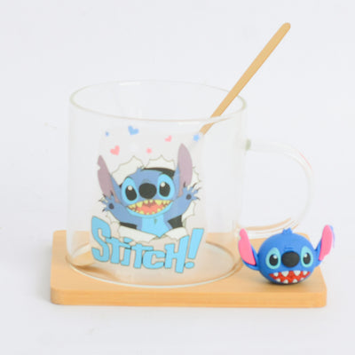 مج زجاج بالقاعدة شكل " Stitch "  شفاف