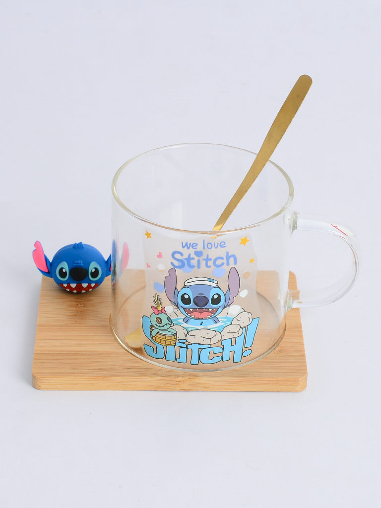 مج زجاج بالقاعدة شكل " Stitch " شفاف