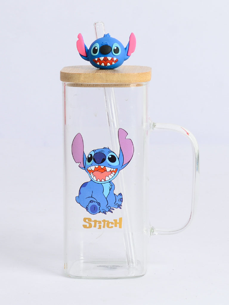 مج زجاجي مربع شكل " Stitch" شفاف