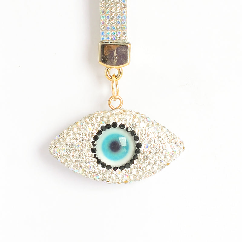 ميدالية و سلسلة مفاتيح ودلايه شنطة يد على شكل عين الحسد بأحجار الراين