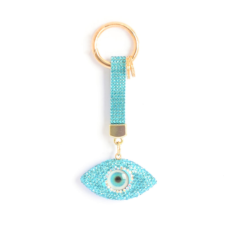 ميدالية و سلسلة مفاتيح ودلايه شنطة يد على شكل عين الحسد بأحجار الراين