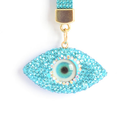 ميدالية و سلسلة مفاتيح ودلايه شنطة يد على شكل عين الحسد بأحجار الراين