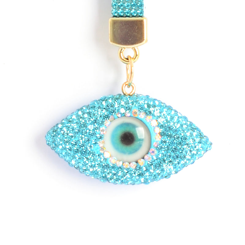 ميدالية و سلسلة مفاتيح ودلايه شنطة يد على شكل عين الحسد بأحجار الراين