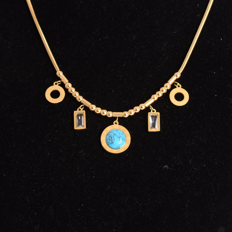 سلسلة ثعباني مع دلايات دوائر الأرقام الرومانية لون ذهبي