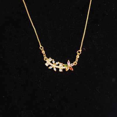 سلسلة بدلاية ورد مرصعة بفصوص الزركون الملونة لون ذهبي