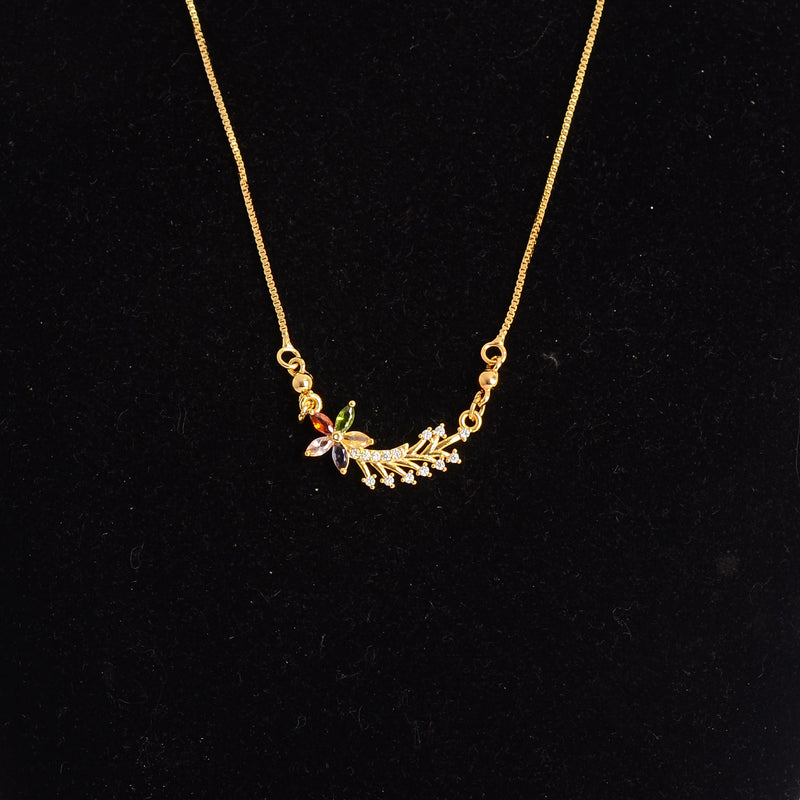 سلسلة بدلاية ورد مرصعة بفصوص الزركون الملونة لون ذهبي