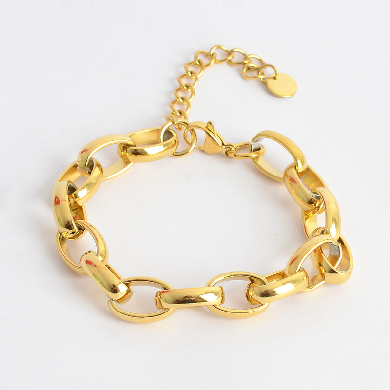 أنسيال يد مكتنز  للنساء والفتيات على شكل سلسلة ربط بيضاوية كوبية لون ذهبي