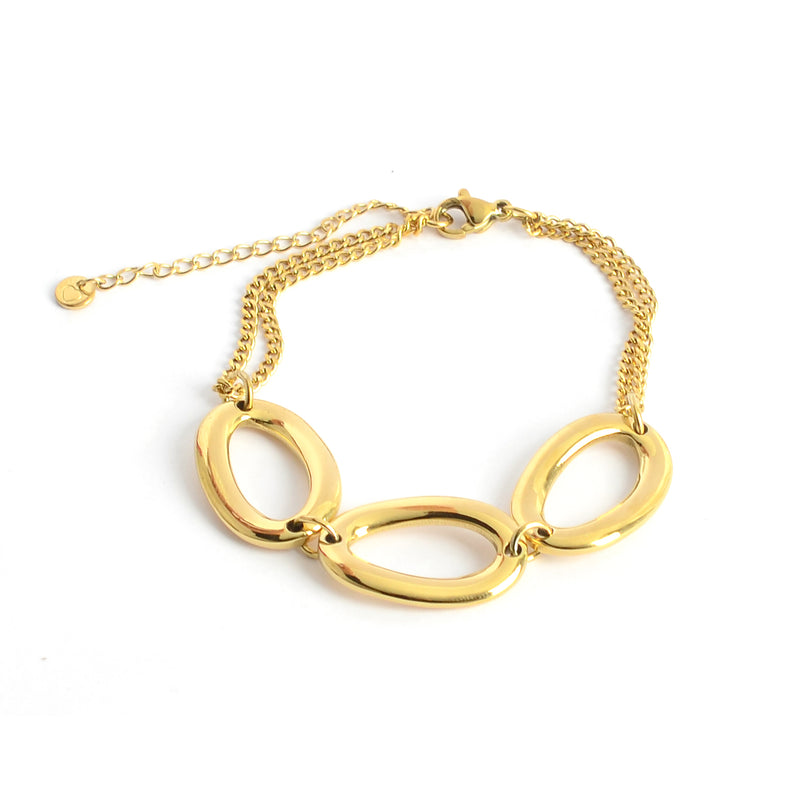 انسيال نسائي أنيق بتصميم عصري حلقات بيضاوية لون ذهبي