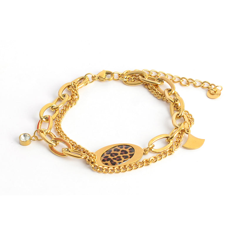 انسيال نسائي طبقتين تصميم حلقات بيضاوية متداخلة مع حلقة تايجر لون ذهبي