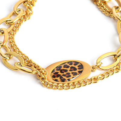 انسيال نسائي طبقتين تصميم حلقات بيضاوية متداخلة مع حلقة تايجر لون ذهبي