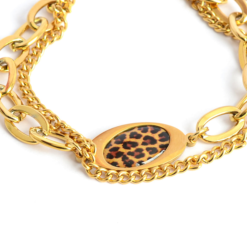 انسيال نسائي طبقتين تصميم حلقات بيضاوية متداخلة مع حلقة تايجر لون ذهبي