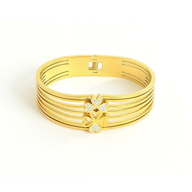 سوار يد خطوط مع تصميم ورود لون ذهبي