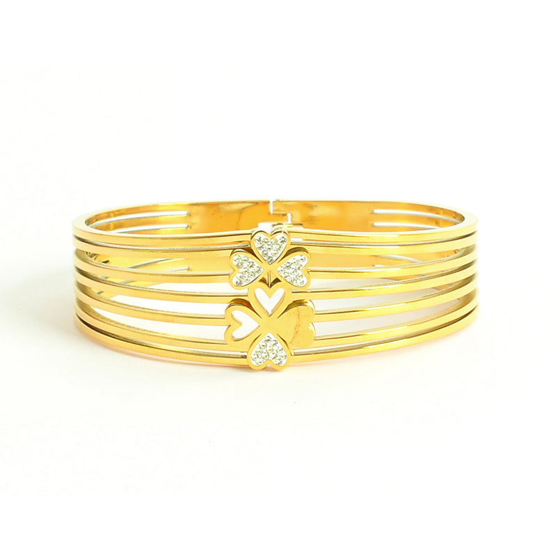 سوار يد خطوط مع تصميم ورود لون ذهبي