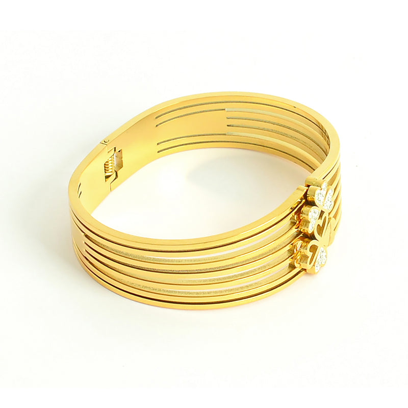 سوار يد خطوط مع تصميم ورود لون ذهبي